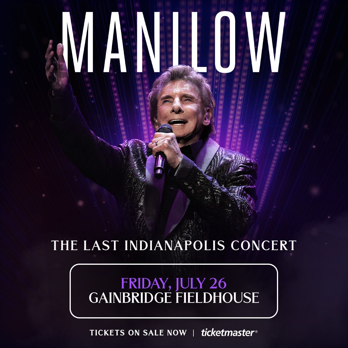 GainbridgeFH's tweet photo. 𝐉𝐔𝐒𝐓 𝐀𝐍𝐍𝐎𝐔𝐍𝐂𝐄𝐃 🎶 Barry Manilow takes the stage for the final time at Gainbridge Fieldhouse on Friday, July 26, 2024. Tickets on sale Friday, February 2 at 10AM ET.

More info + presale access ➡️ https://t.co/TbVCqNxC5W https://t.co/IkDf94HANd