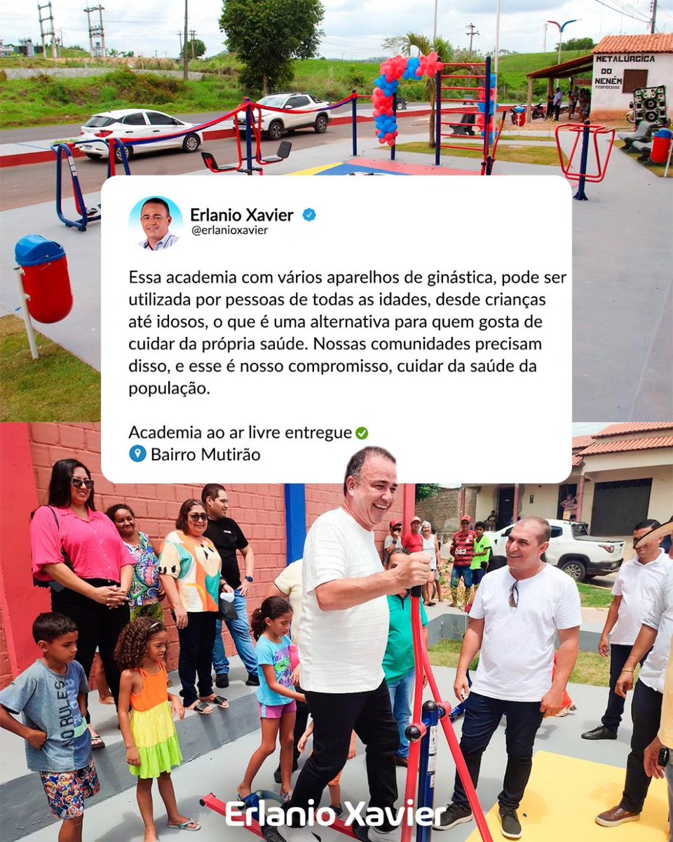 Pra mim é uma grande satisfação entregar para a população esse tipo de equipamento. A academia ao ar livre do bairro Mutirão está equipada para incentivar os moradores a se exercitar e ter uma vida mais saudável.