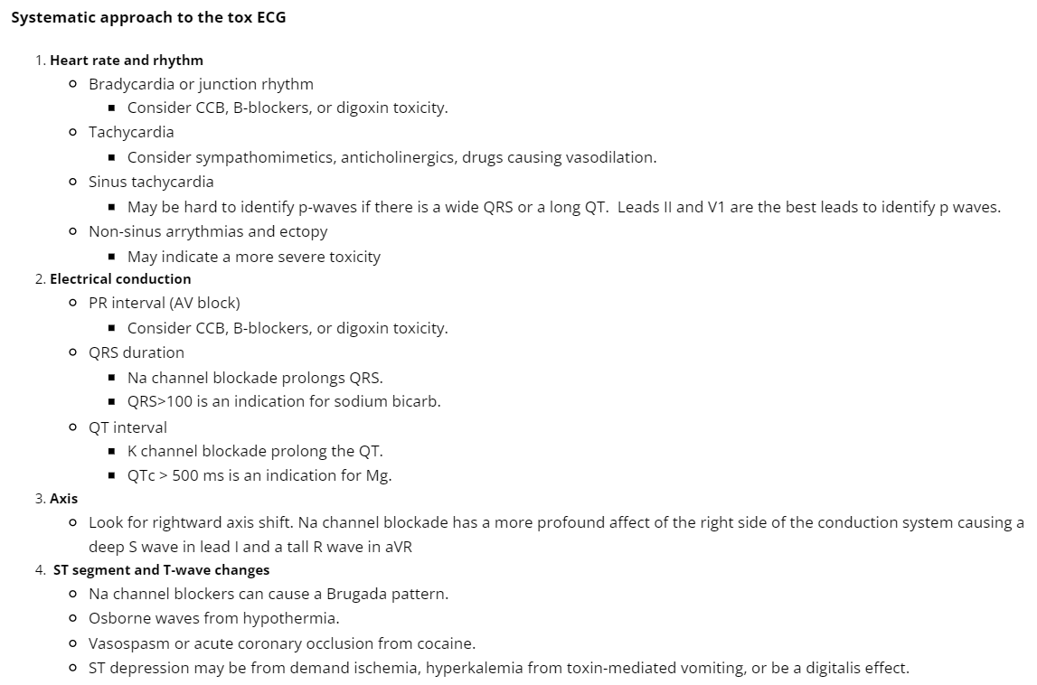 How important is the #ECG in Toxicology? Find out in our latest Quick Hits post w/Dr. Jesse McLaren (@ECGCases): loom.ly/AzvM4q0 ☠️Have a systematic approach to interpreting #ECGs in pts w/toxic ingestions! (Check out ours 👇🏽) #FOAMed @petrosoniak @long_brit @First10EM