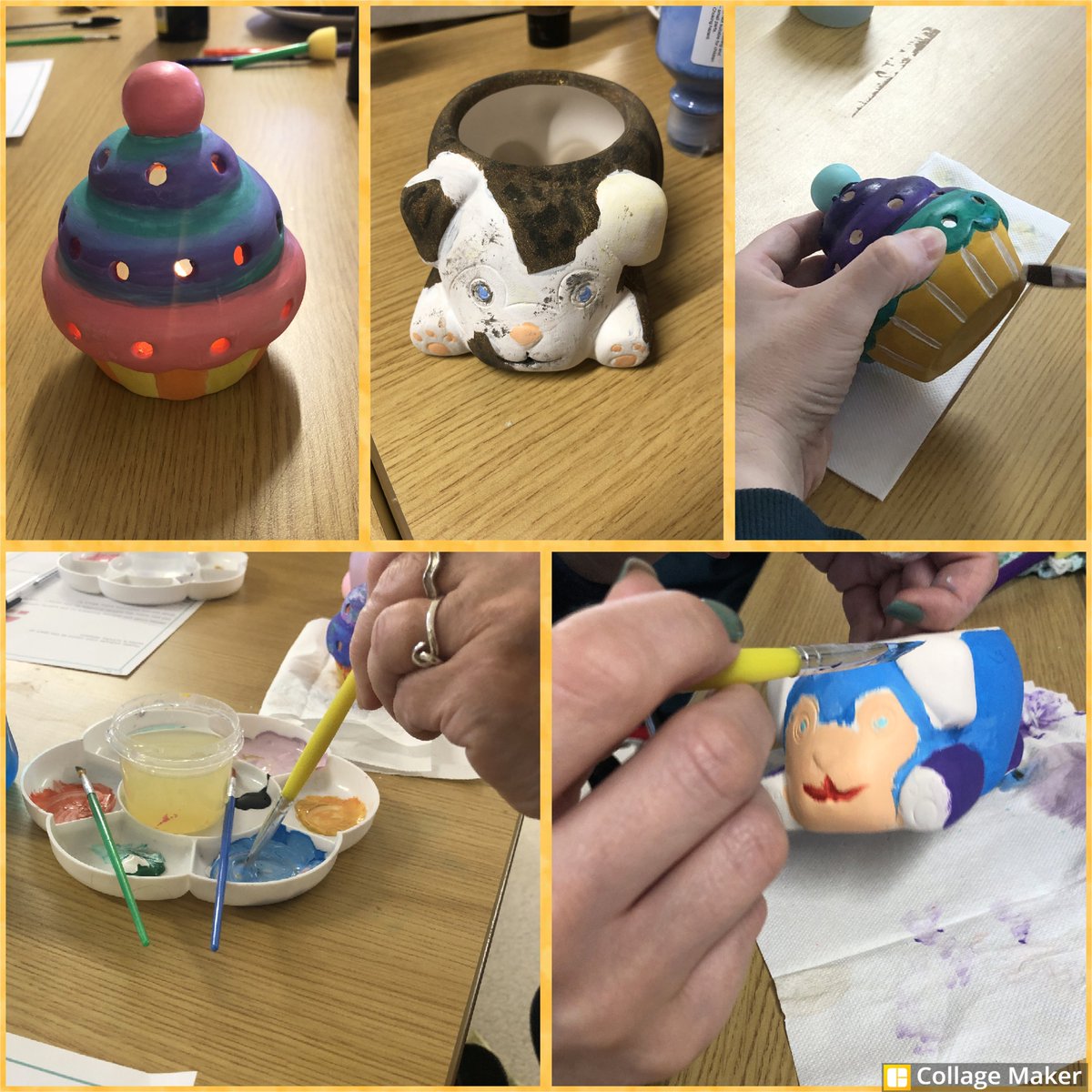 LivingwellOT's tweet photo. Our Carousel of Activities Course group enjoyed a session painting ceramics, finishing the session really pleased with what they had created. Amazing results! #ceramicpainting #wellbeing #creativityforwellbeing #painting #learningnewthings #exploringcreativity https://t.co/hkuoNewt8J