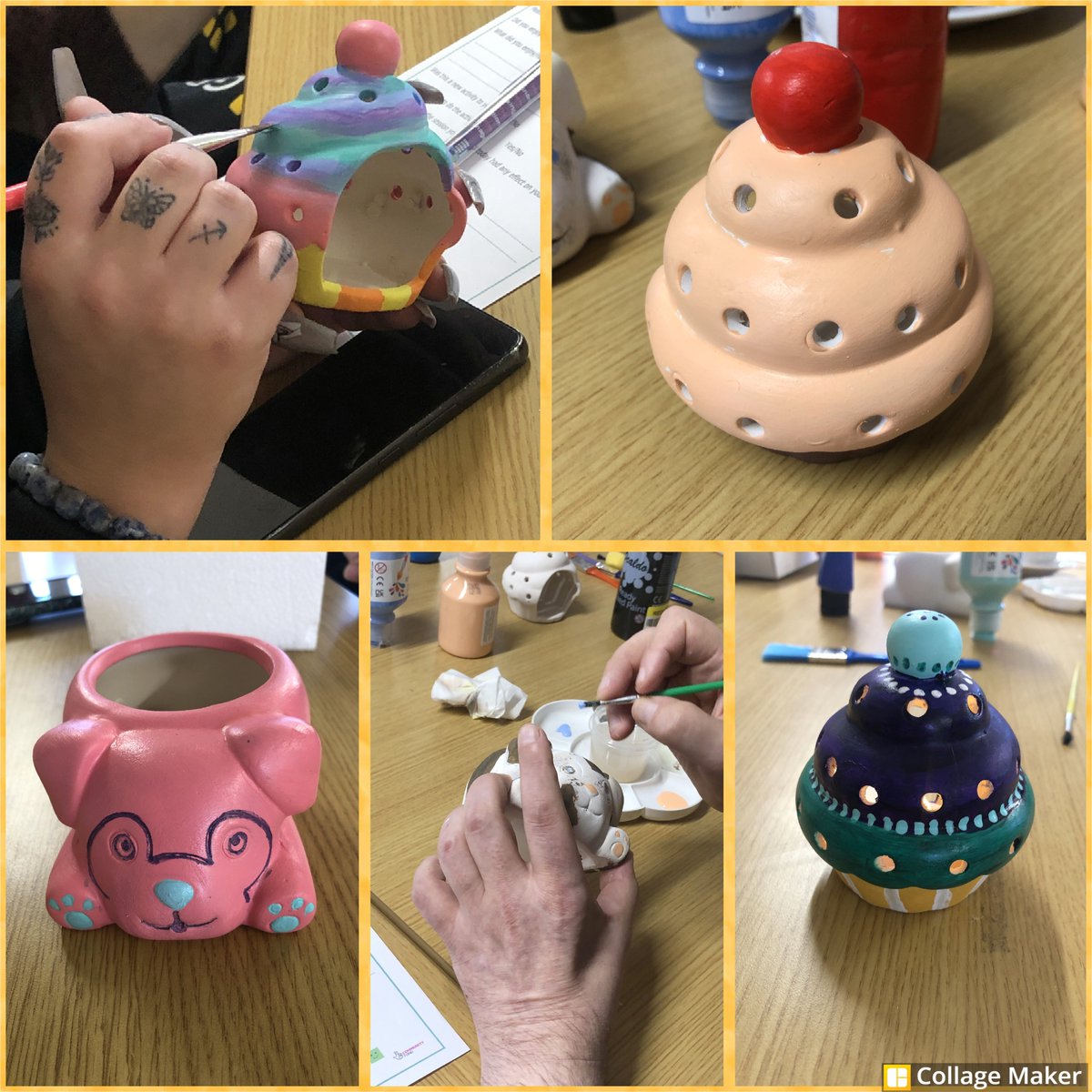 LivingwellOT's tweet photo. Our Carousel of Activities Course group enjoyed a session painting ceramics, finishing the session really pleased with what they had created. Amazing results! #ceramicpainting #wellbeing #creativityforwellbeing #painting #learningnewthings #exploringcreativity https://t.co/hkuoNewt8J
