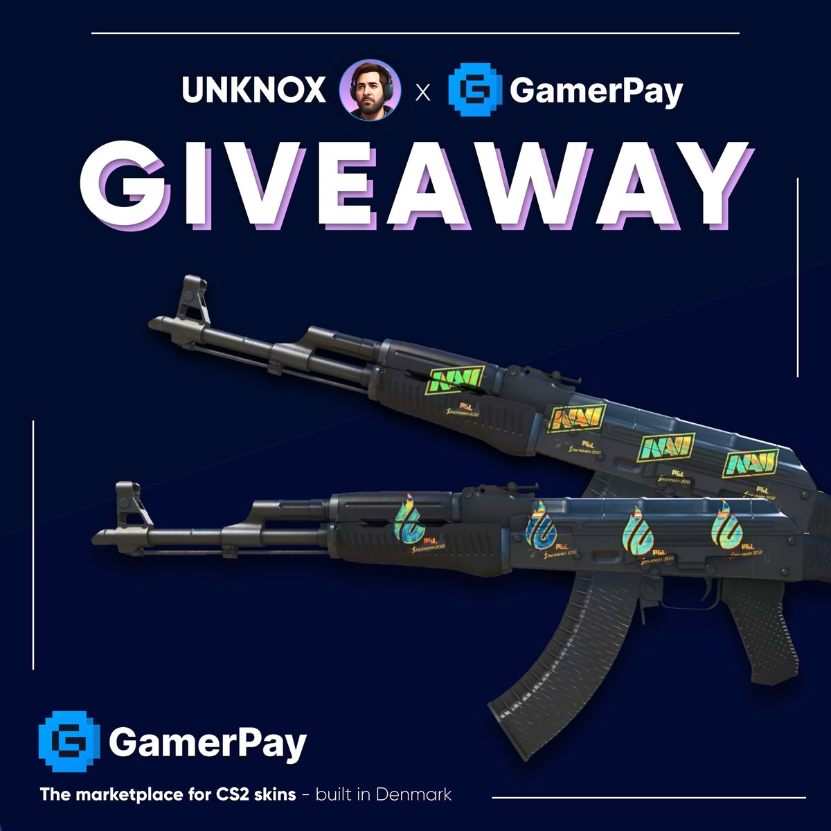 GamerPayGG's tweet image. 2 x CRAFT GIVEAWAYS | 2 x WINNERS 💙
@UNKNOXCS was so kind and wanted to bring some good vibes, so he gave us an AK Slate with 4xCPH Flames holos to give away. We doubled it with another banger NAVI craft!
To enter:
✅Follow @UNKNOXCS & @GamerPayGG
🔁Retweet this post
🙆♂️Tag 1…