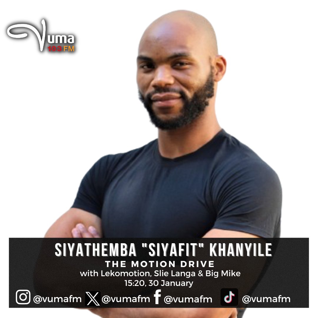 VumaFM's tweet photo. Welcome to the #MotionDrive with Lekomotion, Sli Langa and Big Mike

Topic: Physical Fitness and Gym Etiquette 

We are joined by Siyathemba “SiyaFit” Khanyile.

#MotionDrive #VumaFM https://t.co/7aWhyjNVb4