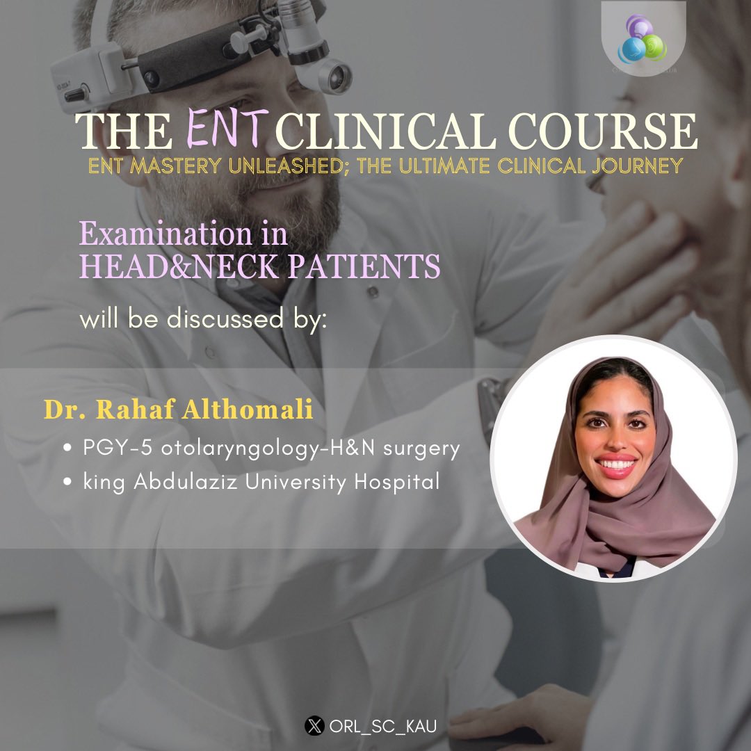 ORL_SC_KAU's tweet photo. Get ready for the second set of doctors presenting the examination section in our ENT clinical course! 🎉✨ 

Join us as they showcase their medical expertise and skills! 🏥💉 

 #TheENTClinicalCourse https://t.co/Dldws7iFlW