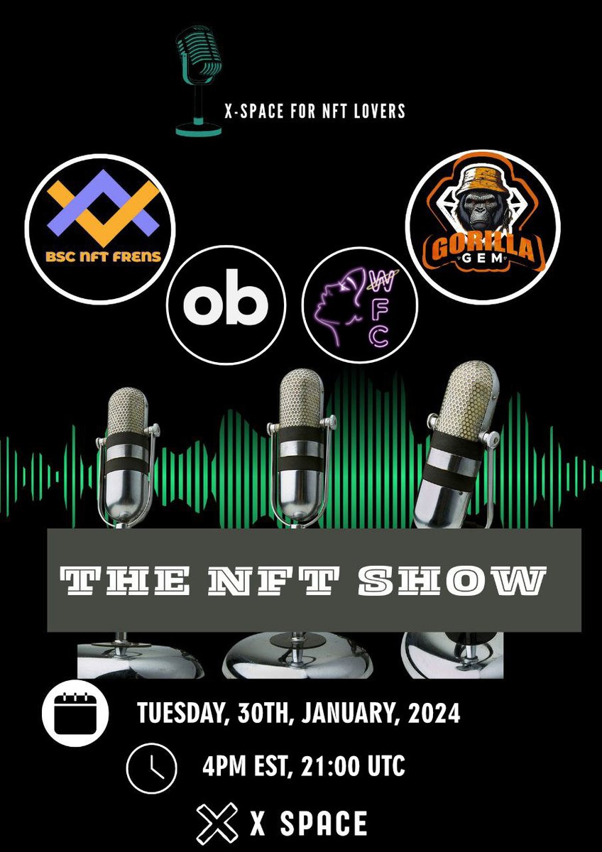 nft_frens's tweet photo. BEST NFT SHOW presented by @bscnftfrens and @GorillaGems_. Our special guests this week are Maria or @mamoresxiv, Artist and founder of @womenfromcosmos, and CB, founder of https://t.co/fl74T7WbBs. We will chat about the ART in NFTs. https://t.co/Q9lyheAJQw https://t.co/kx78047rP6
