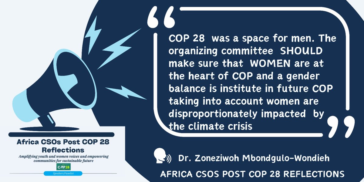FemnetProg's tweet photo. COP 28's attendance broke records, but the silenced voices of missing women echoed louder. Only a small fraction of the voices were women. Check out what @ZoFem of @WfacCmr said in #PostCOP28 #AfricaPostCOP28 meeting #AACJinAction ✊🏾 #AfricanFeministStories https://t.co/9XYk6ODRlr