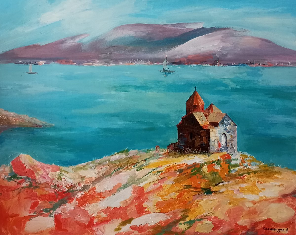 Hayravank Monastery on the shores of Lake Sevan | 2024 | oil on canvas | 100x80 |  #artforsale #Armenia #Yerevan #art #painting #ArtistOnTwitter