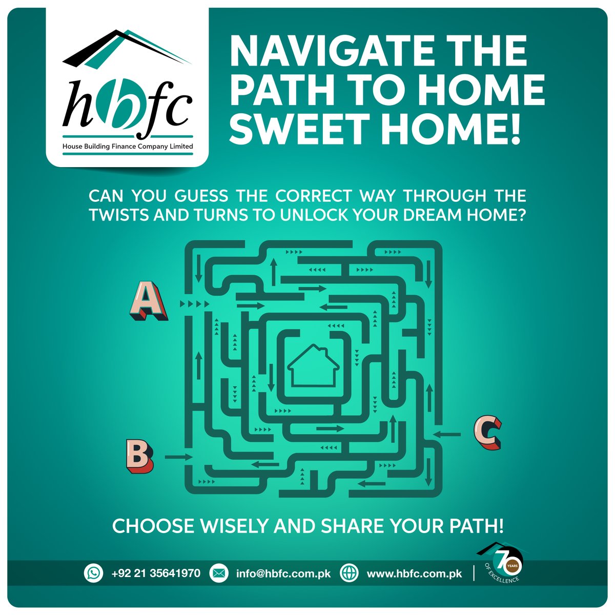 HBFCPakistan's tweet photo. Can you find the right path through the twists and turns?
Choose wisely and share your route to unlocking your dream home. 🏡✨

#HBFC #HBFCQuiz #HomeOwnershipJourney https://t.co/8tpD86cnEF