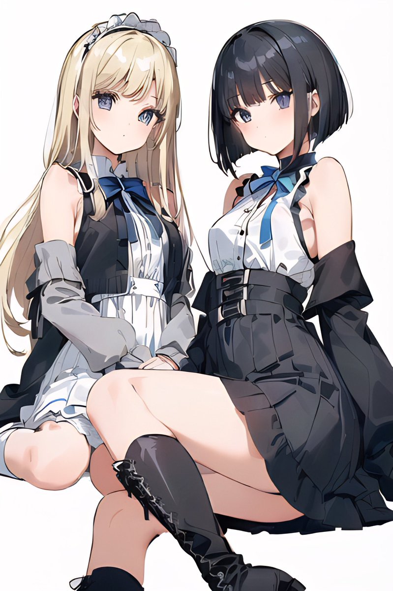 Za5mF's tweet photo. キノコの拙作、しろくろコンチェルトのヒロイン、カノンとソナタのツーショットが欲しくて散々AIを回しました。
髪色，髪型が合わなかったり、背景に妙なカットインが入ったり、果ては二人が融合してしまったり…短時間に大量に作れる反面狙った絵に持っていくのが大変ですね。 https://t.co/E8jbtTdJzW