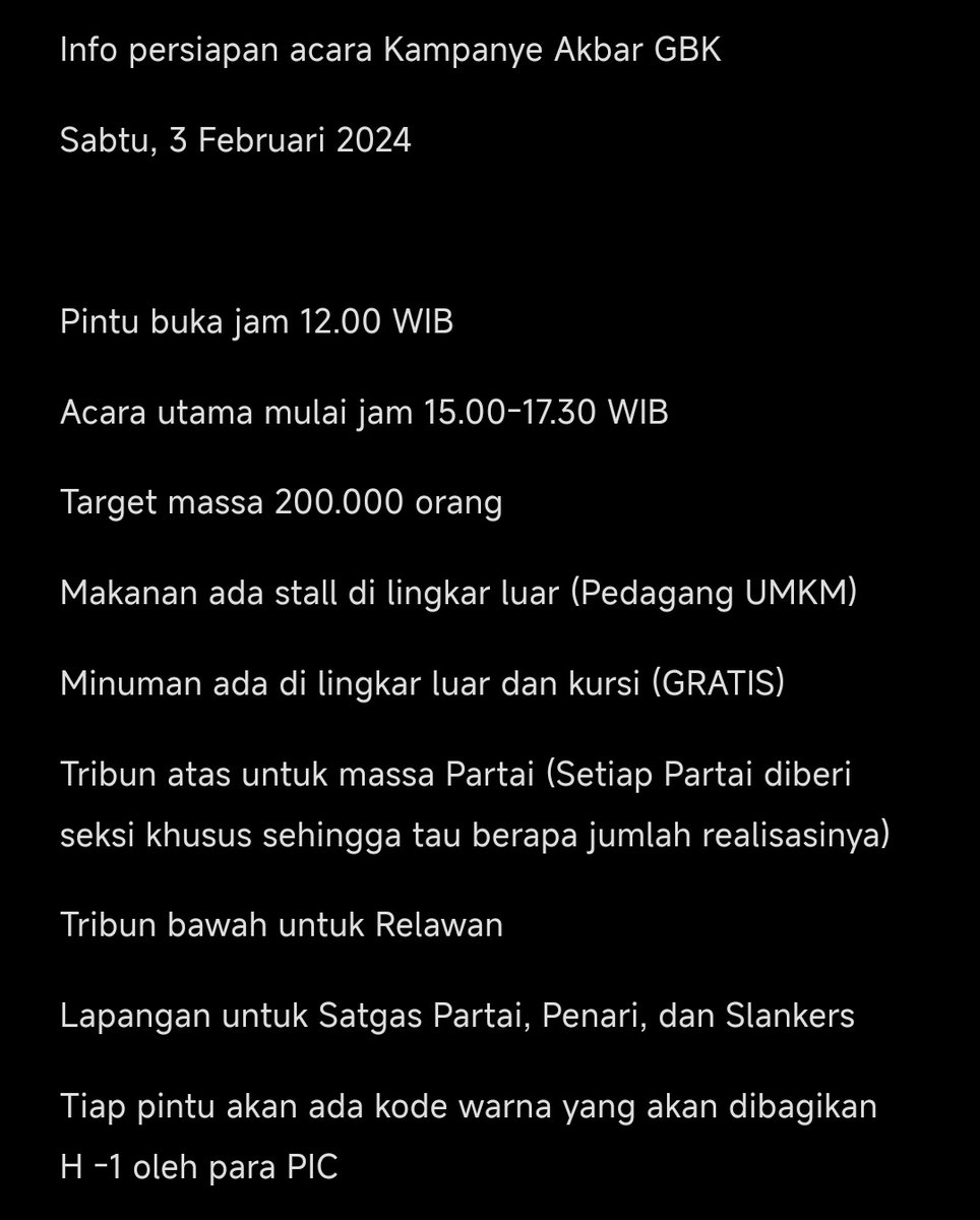 Mohon diperhatikan bagi yg ingin menghadiri acara Kampanye Akbar #GanjarMahfud di GBK, Sabtu 3 Februari 2024