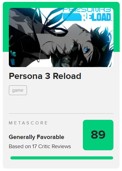 Faz on X: “Persona 3 Reload starts off with an 89 on metacritic