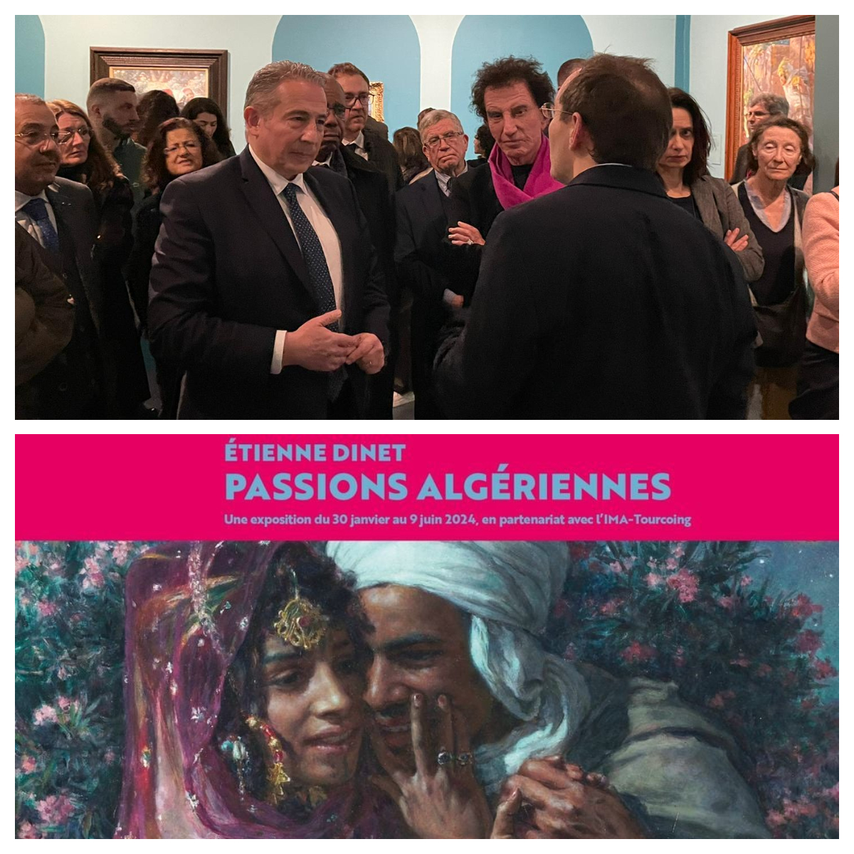ambalgerieparis's tweet photo. L’Ambassadeur Saïd Moussi a été ravi de prendre part, aux côtés de @Jack_Lang, au vernissage de l’exposition « Etienne Dinet, passions algériennes », organisée par #IMArabe en partenariat avec #IMA_Tourcoing &amp; #MuséeOrsay. #NasreddineDinet #Algérie #BouSaada #AlgerianHeritage https://t.co/jpXBZ1gshp
