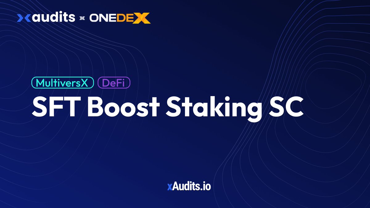 xAudits x OneDex    

Happy to announce that the 2nd Smart Contract Audit for <a href="/OneDex_X/">OneDex</a> is ready; 5 more to go!  

You can view the audit for the SFT Boost Staking Contract and analyze it by visiting:  xaudits.io/project/OneDex 

We build together!