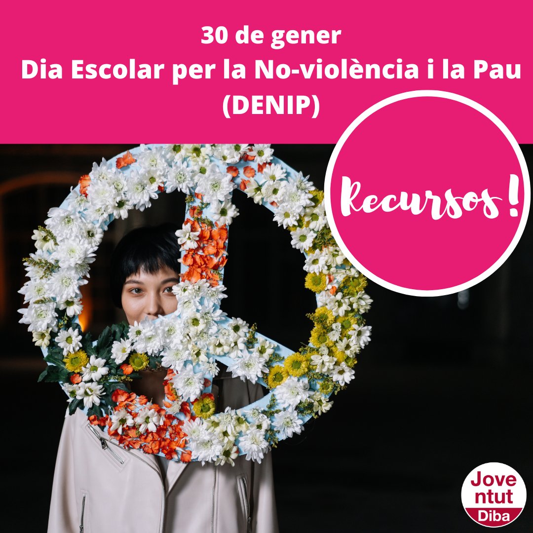 joventutdiba's tweet photo. ☮️#30gener #DiaEscolarPerLaNoViolènciaiLaPau
per fomentar el llegat del Mahatma Gandhi el dia que es recorda l’aniversari de la seva mort.

🕊️Proposem recursos per #joves sobre la no-violència i la promoció de la cultura de la #pau

👉https://t.co/hFtf99yCRT

#DENIP #StopWar https://t.co/0xHZUWvDB5