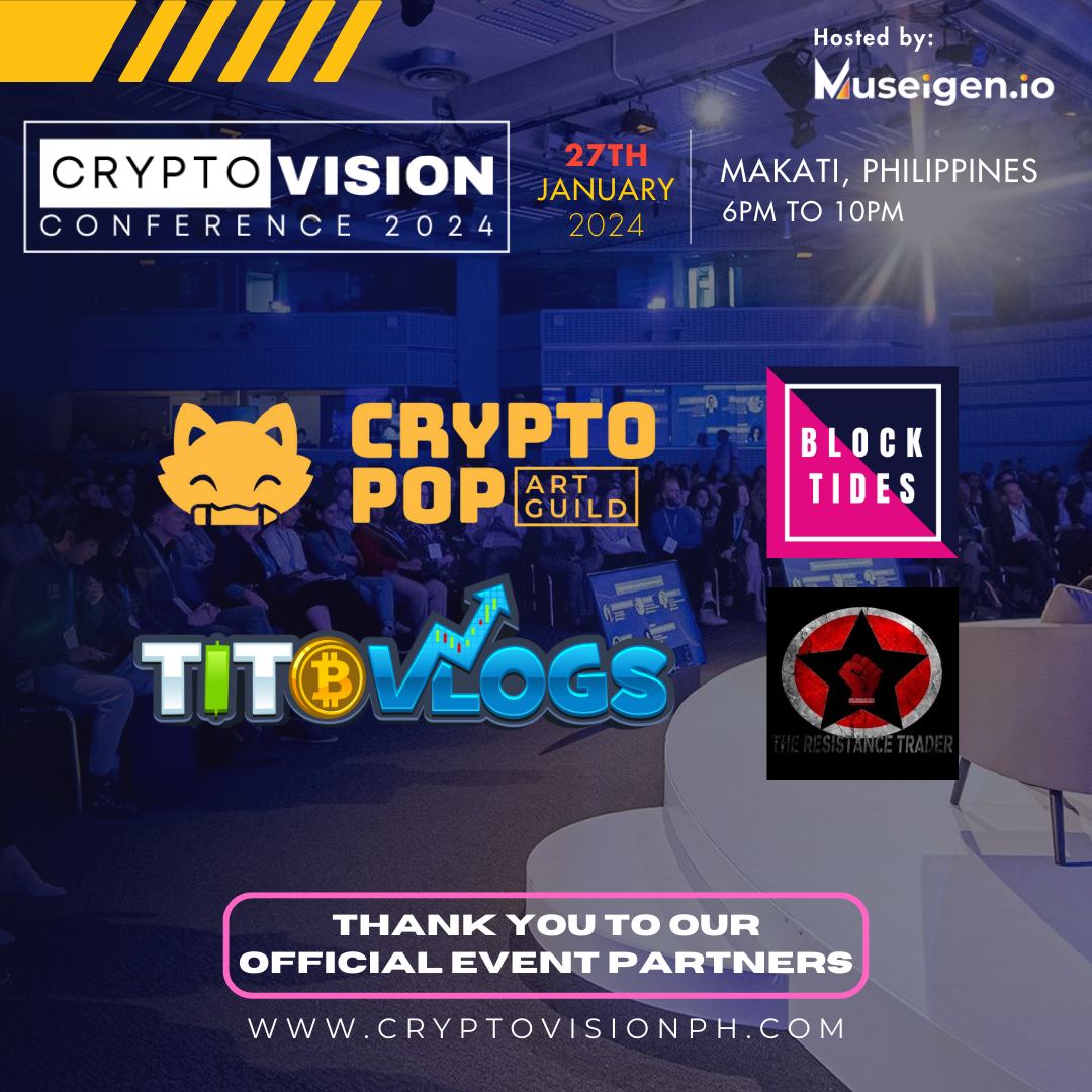 museigen_io's tweet photo. Thank you so much Luis Buenaventura, Head of Crypto at @gcashofficial, @titovlogs77, Myrtle Anne from the @blocktides and James Genove from the @TheResistanceT2 for gracing #CVCPH2024 with your presence and expertise!
#MuseigenIO #EventPartners #CryptoVisionPH https://t.co/aAzm9NhXWt