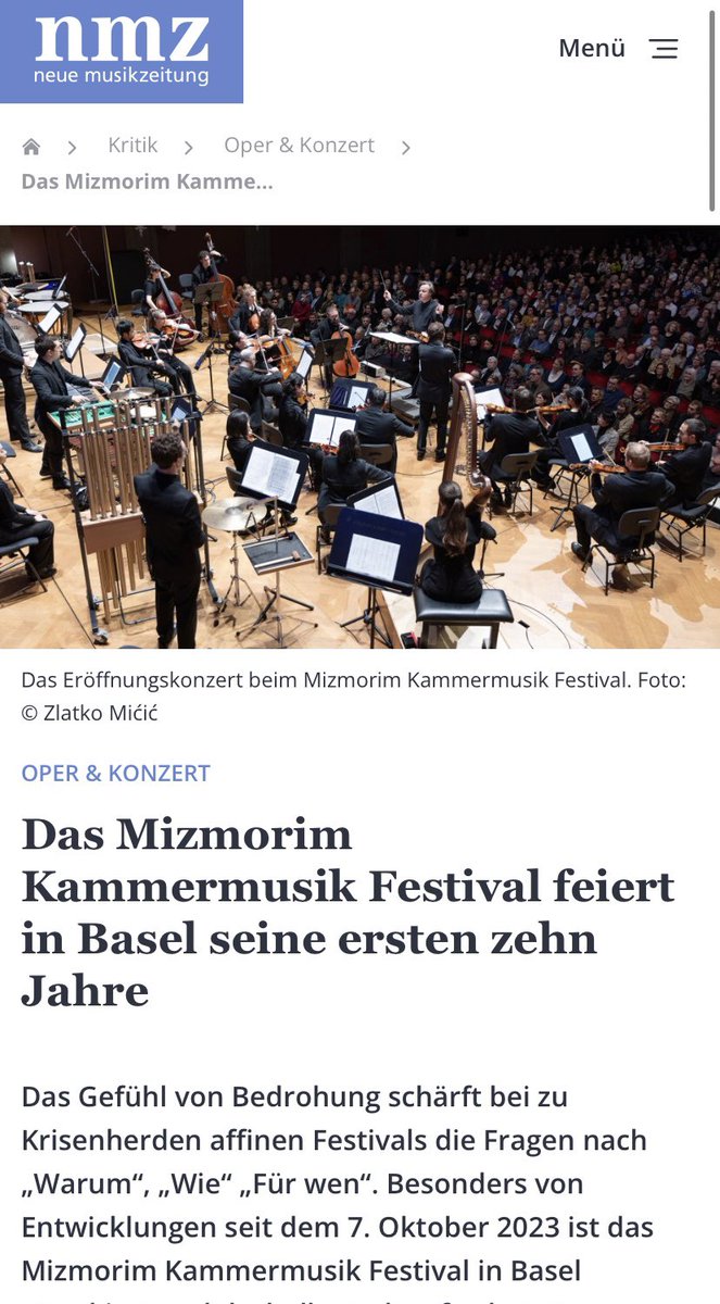 Mizmorim Kammermusik Festival (@mizmorimfest) on Twitter photo Das Mizmorim Kammermusik Festival feiert in Basel seine ersten zehn Jahre.
<a href="/musikzeitung/">neue musikzeitung @nmz@bildung.social</a> | <a href="/RolandHD1/">Roland H. Dippel</a> | 29. Januar 2024
nmz.de/kritik/oper-ko… Das Mizmorim Kammermusik Festival feiert in Basel seine ersten zehn Jahre.
<a href="/musikzeitung/">neue musikzeitung @nmz@bildung.social</a> | <a href="/RolandHD1/">Roland H. Dippel</a> | 29. Januar 2024
nmz.de/kritik/oper-ko…