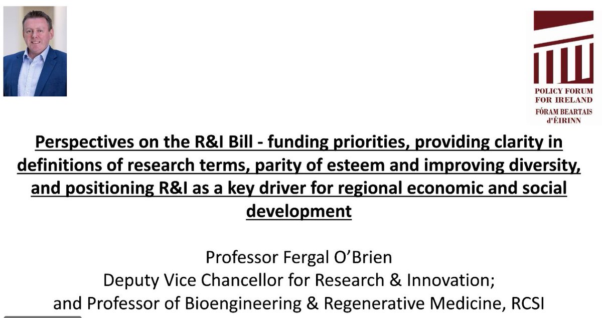 ambercentre's tweet photo. AMBER PI & Deputy Director Prof @fjobrien is up at 9:30am this morning discussing amongst other things the upcoming R&I Bill as part of:
'Policy Forum for Ireland keynote seminar:
Next steps for research and innovation policy and funding in Ireland'
#IrelandPolicy https://t.co/RTZA1CuBIP