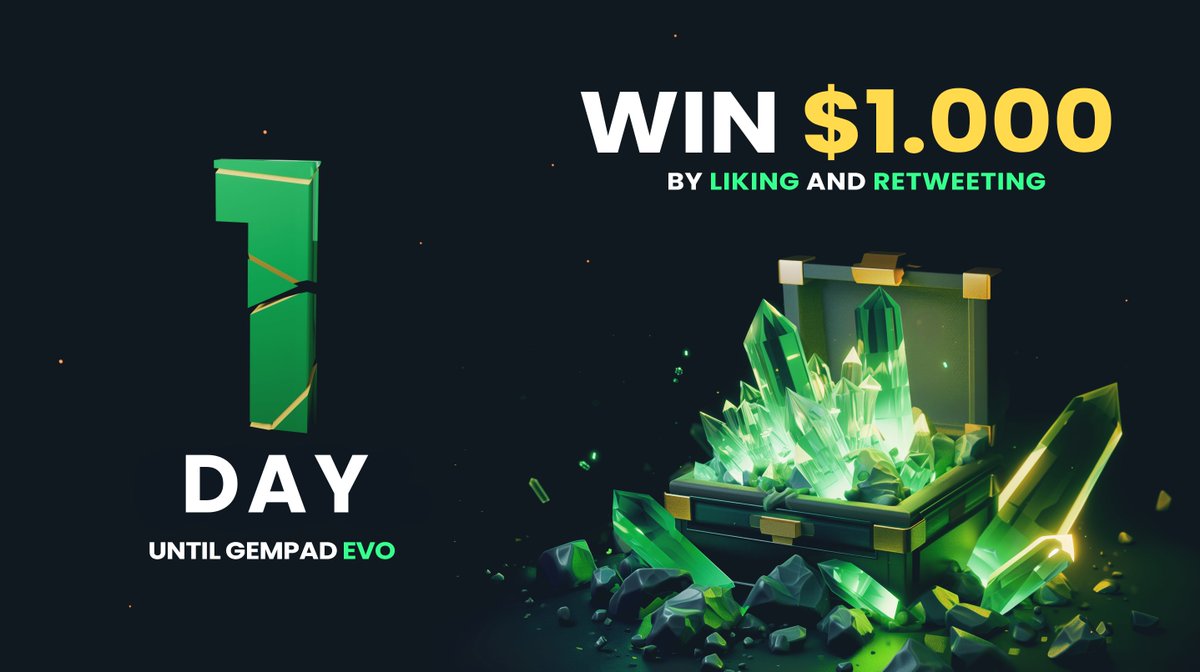 🔥 T O M O R R O W 🔥

#GEMPADEVOLUTION READY FOR TAKE-OFF 🚀

Last chance to win $1,000💸🤑
👉 Follow us - x.com/TheGemPad
👉 Like this tweet
👉 Quote Retweet and use hashtags #GEMPAD #GEMPADEVOLUTION
👉 Copy paste your Quote Tweet in the comments below
_ _ _ _ _ _ _ _ _