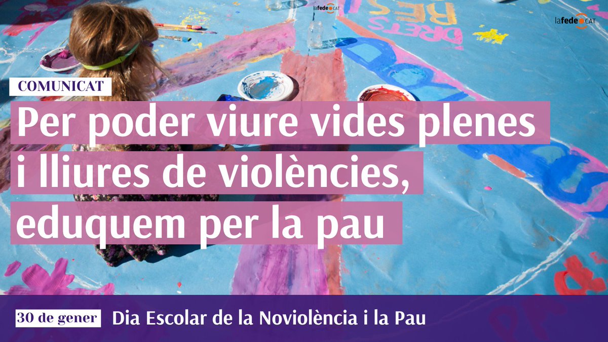 Lafedecat's tweet photo. 📢Fem públic aquest comunicat amb motiu del #DENIP, Dia Escolar de la Noviolència i la Pau.

Volem manifestar la importància de l’educació per la #pau i la #Justíciaglobal per posar fi a les múltiples violències al món. 

📰https://t.co/HZ630Pz1zc https://t.co/RSrVpf3VYY