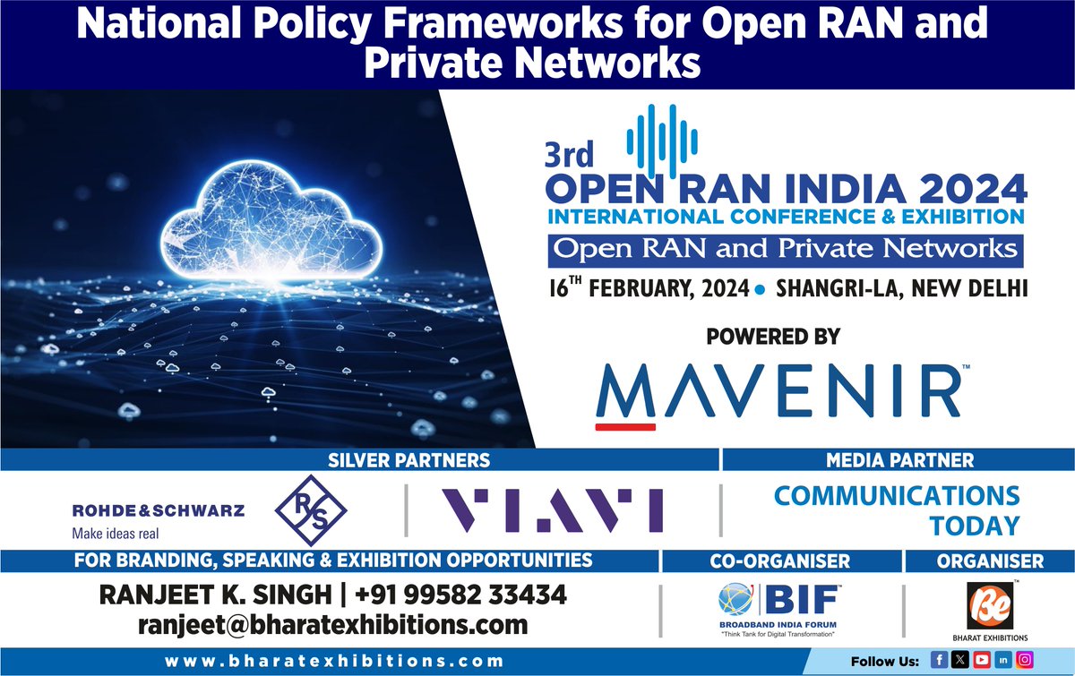 be_exhibitions's tweet photo. Ready for OPEN RAN?
Yes you heard it right, the 3rd edition of #OpenRANIndia2024 International Conference &amp; Exhibition is taking place on Feb 16, 2024 at Shangri La, New Delhi. Join us. 
#openran #wirelessnetworks #oran #ran #5G #radionetworks #virtualizedran #mobilenetworks https://t.co/LImP7gZg9F