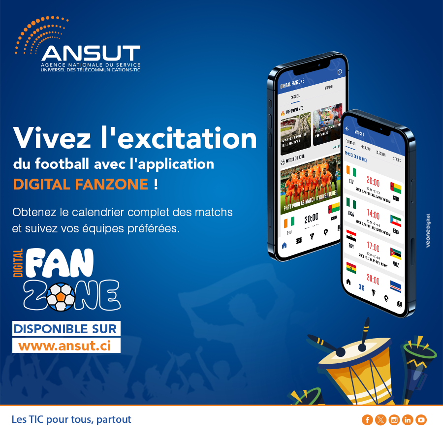 ANSUT_CI's tweet photo. Plongez au cœur de l'excitation du football avec l'application DIGITAL FANZONE !
Obtenez le calendrier complet des matchs et suivez vos équipes préférées.
Téléchargez l’application dès maintenant sur https://t.co/GgGR7hURXC !⚽
#ANSUT #ANSUTCI @MTND_CI #DigitalFanzone #Foot https://t.co/u1IEuj0an5