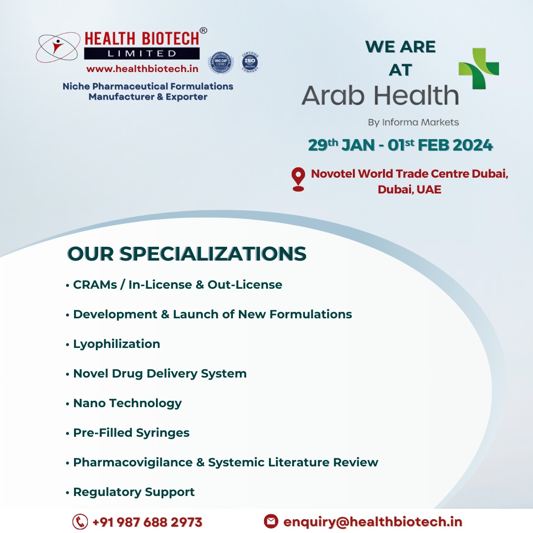 We are proud of our specialization & keen to discuss the same during Arab Health 2024!

Kindly book your appointment at: healthbiotech.in/arabhealth-202…

#arabhealth #pharmaexport #veterinary #finishedformulations #healthbiotech