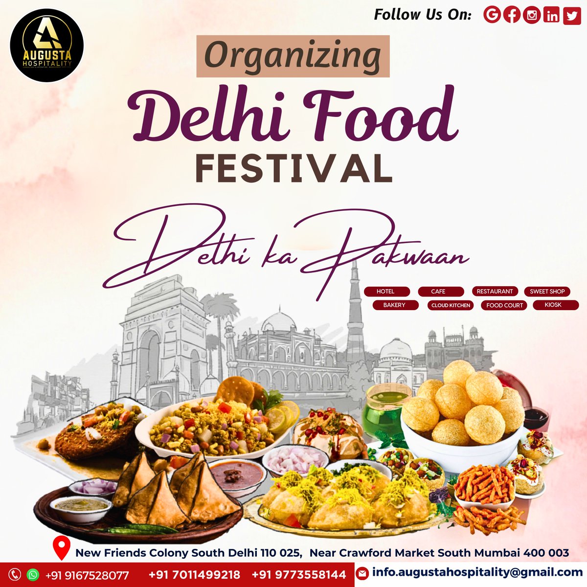 Discover the soul of Delhi through its rich and diverse culinary heritage at the Food Festival
Our services and expertise consultation for all across India and overseas too.
📷Hotel.
📷Restaurant.
📷Resort.
📷Cafe.

 #SipAndSavor #TantalizingTastes #GastronomicGala #YumFest