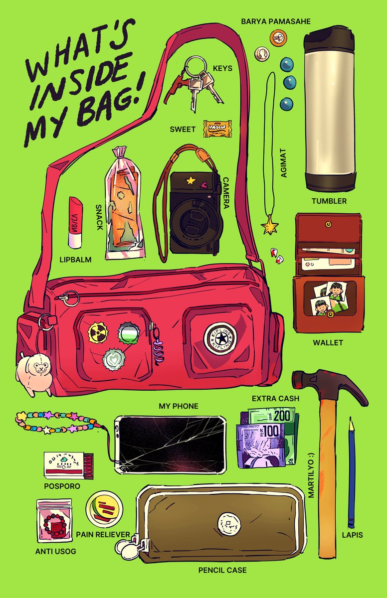 「what's inside my bag!! nothing suspiciou」|reshy ✷♡のイラスト