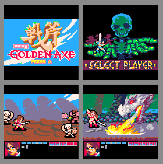 castpixel's tweet photo. Welcome newcomers. Here's my pico8 demake of Goldenaxe. 16 colors, 128x128px https://t.co/jibVnZPJcG
