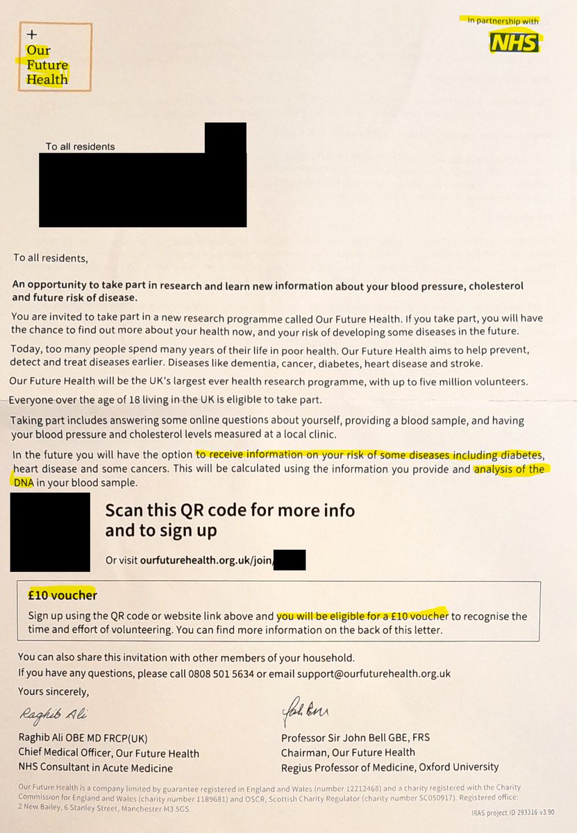 I have questions, before I shred this letter. 1. Why is the NHS offering £10 for everyone over the age of 18 to give them a DNA sample? 2. What is going to be done with the DNA sample besides what they say they are going to do? Will I be asked for my explicit permission before it…