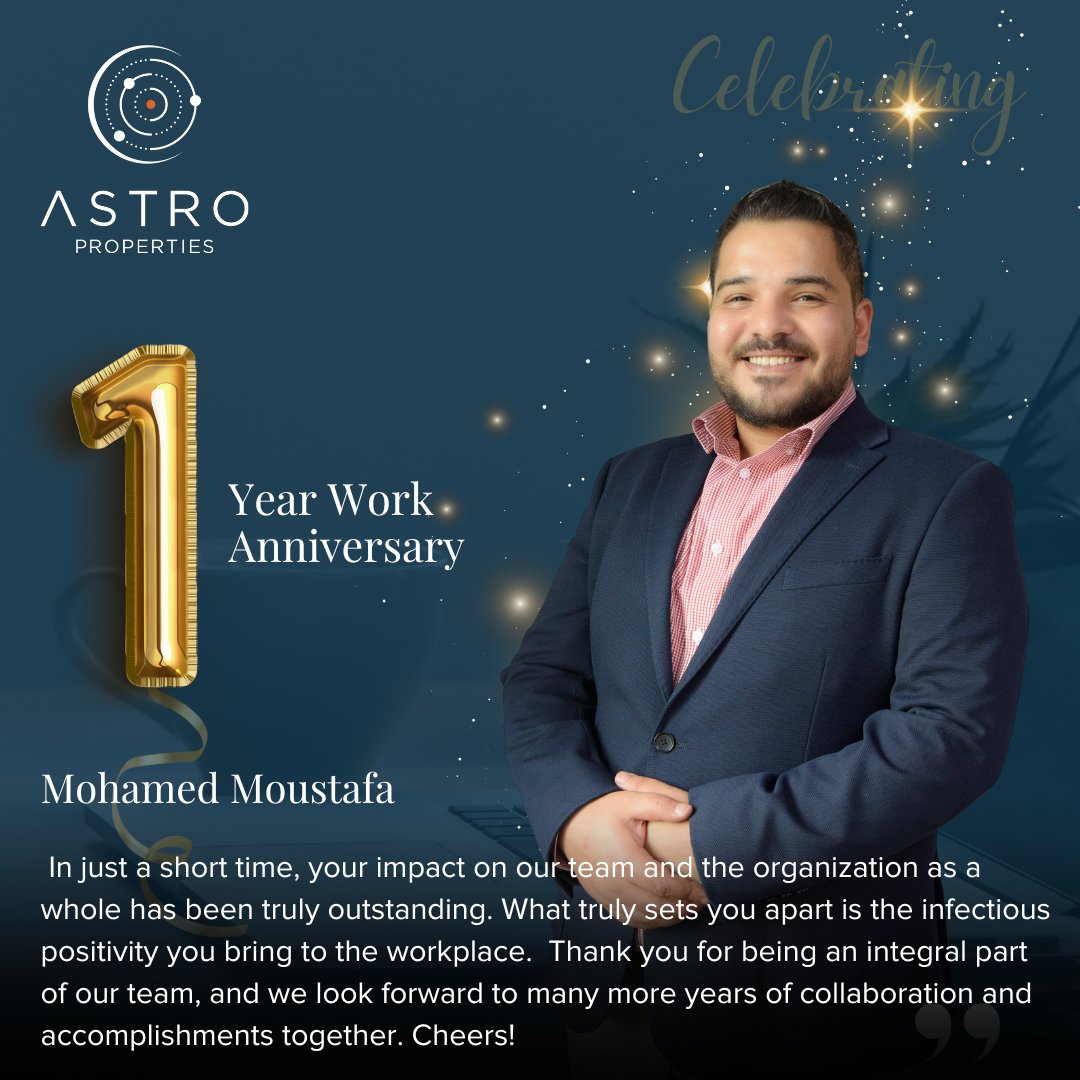 🎉 Astro Work Anniversary🌟

Congratulations Mohamed Moustafa on reaching the remarkable milestone of completing 1- year with Astro. 

#AstroAnniversaries #AstroPride