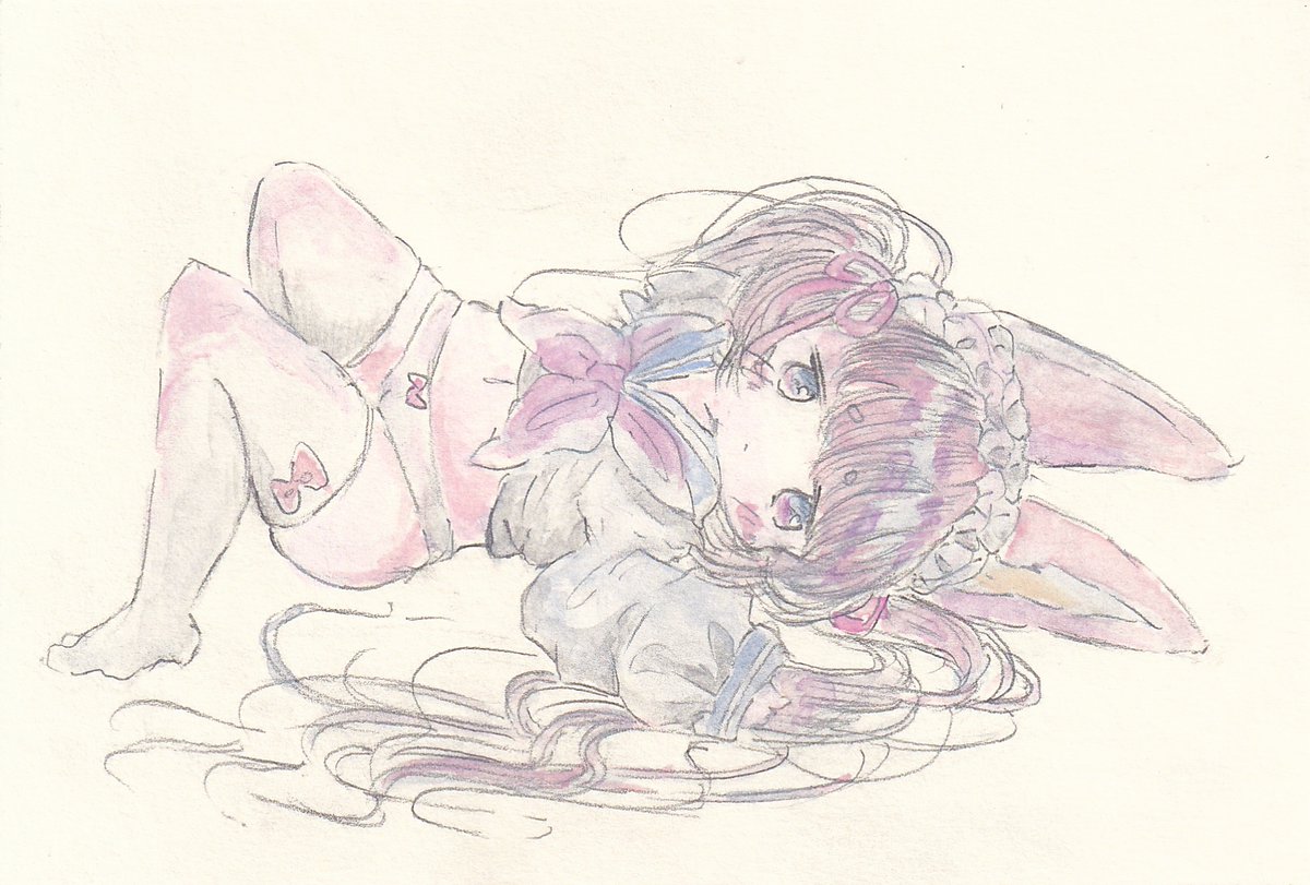 「のんべんだらり。#イラスト #女の子 #うさぎ #うさ耳 #アナログイラスト 」|けだまのイラスト