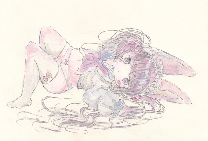 のんべんだらり。#イラスト #女の子 #うさぎ #うさ耳 #アナログイラスト 