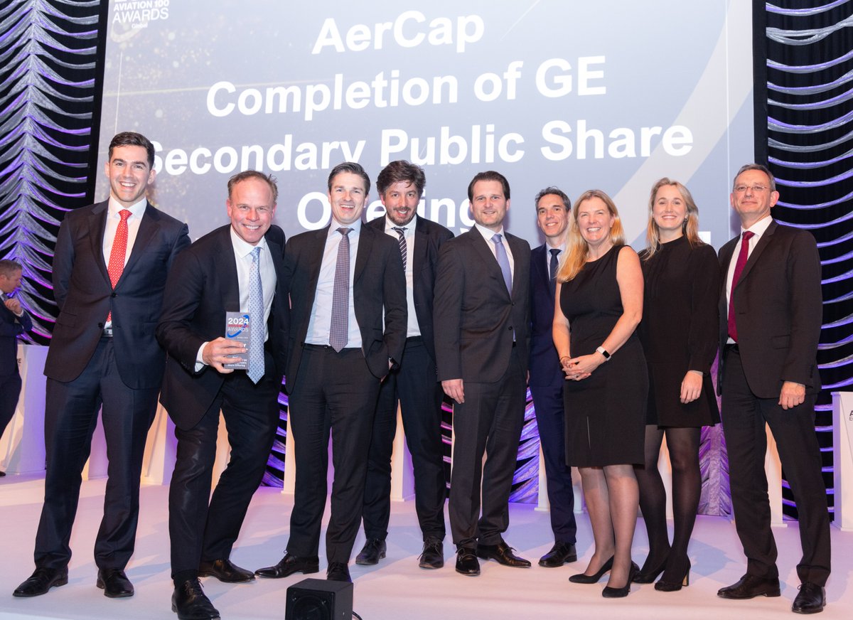 AerCap was thrilled to be named Global Lessor of the Year at the @eAviationNews #AirlineEconomics Aviation 100 Global Leader Awards. Our CEO, Aengus Kelly was named CEO & Industry Leader of the Year and our team won the Equity Deal of the Year Award #WeAreAerCap #NeverStandStill