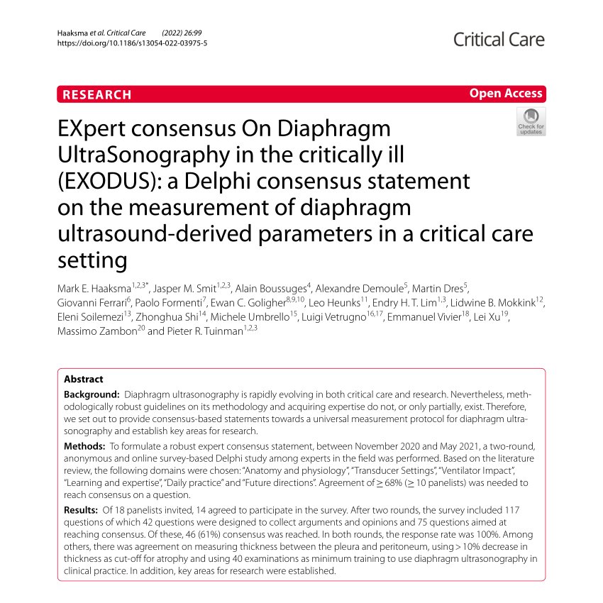 A long awaited and much needed if somewhat preliminary consensus guideline on diaphragm ultrasound! ccforum.biomedcentral.com/articles/10.11…