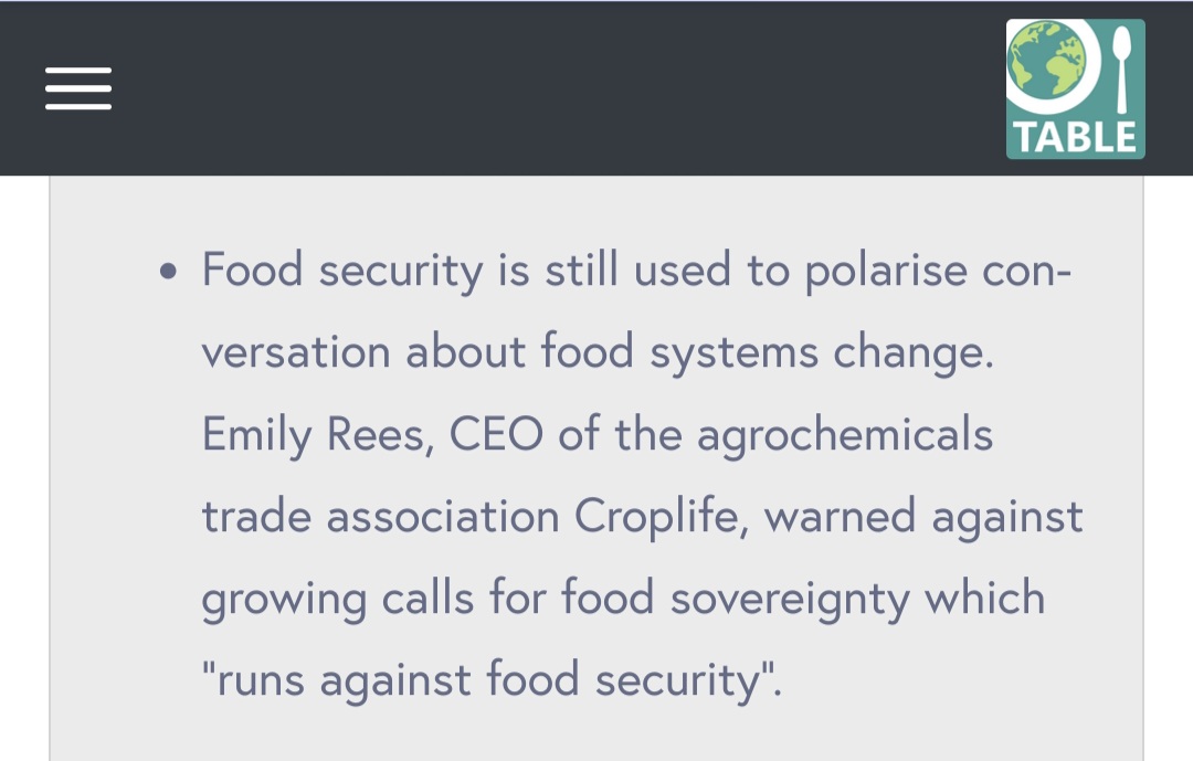 At #COP28, the CEO of the agrochemical lobby group CropLife warned against growing calls for #foodsovereignty, calling it 'a very isolationist principle that runs against food security'. Wrong. Food sovereignty means putting the food needs of local people ahead of profits for…