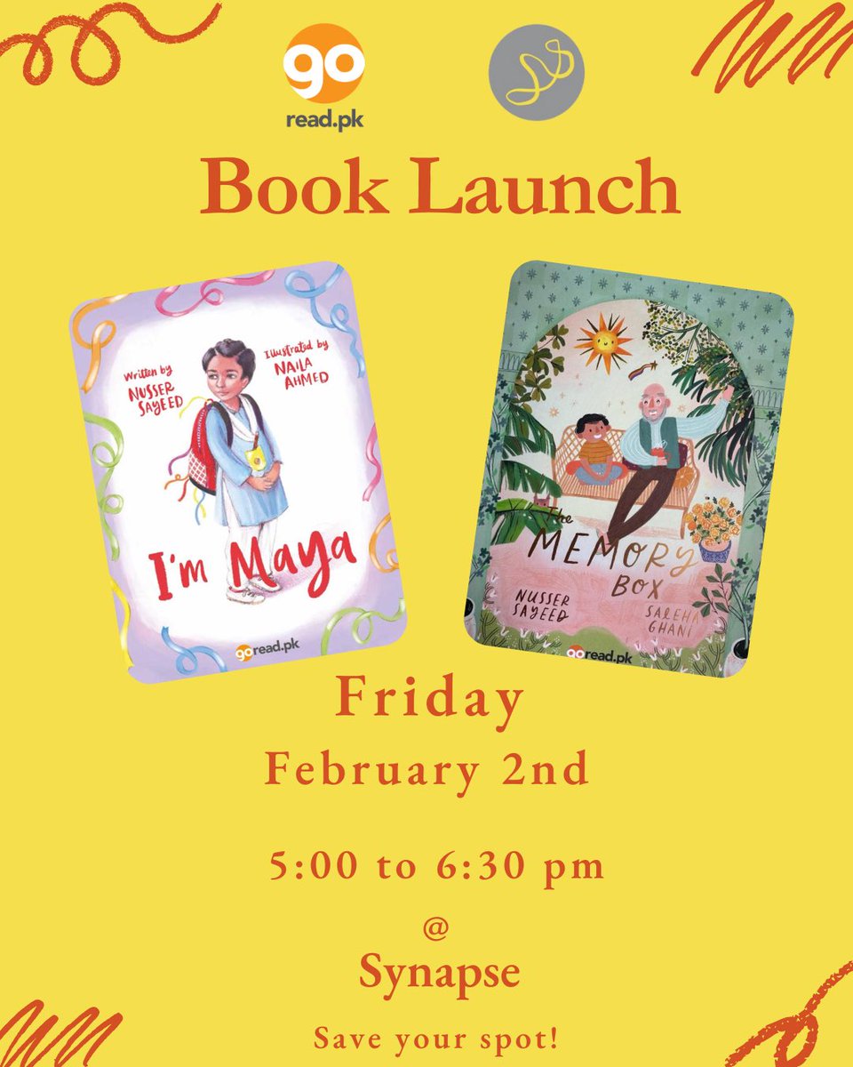 Experience the magic of storytelling at the book launch of "I am Maya and the Memory Box"! Join Synapse and GoRead.pk as we ignite imagination, boost confidence, and share the joy of reading. Don't miss out! 
Use the link Below to register:
forms.gle/QS8UavhEAm8YE1…