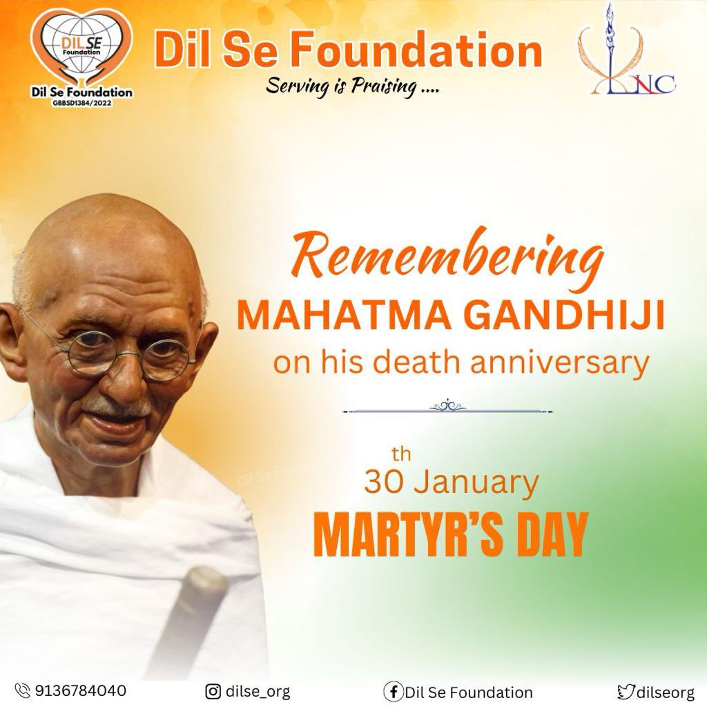 “Honoring the legacy of Mahatma Gandhi on his death anniversary – a beacon of peace and inspiration for generations.” #mahatmagandhi #gandhiji #gandhijayanti #fatherofnation #realhero #dilsefoundation #servingispraising
