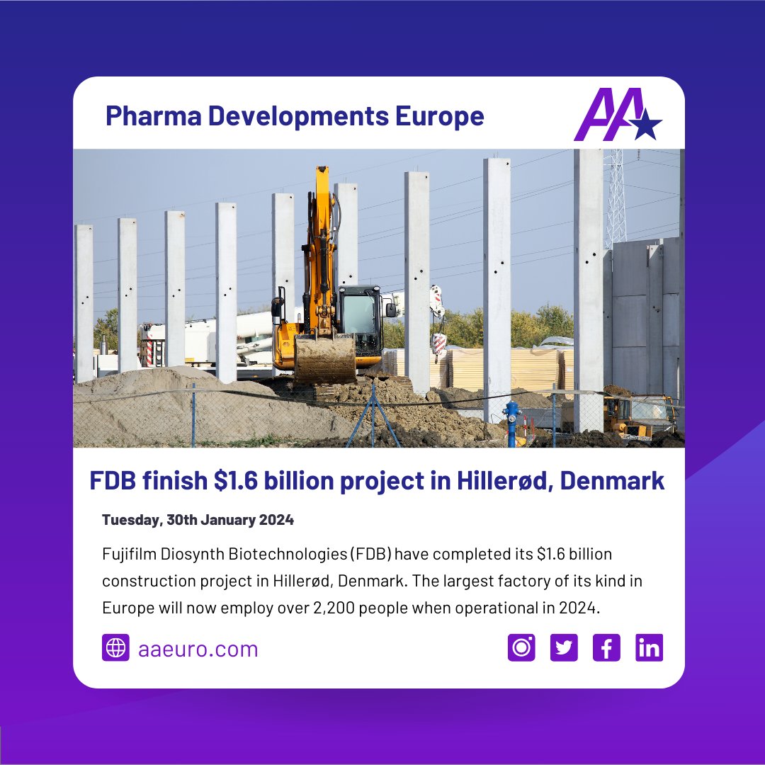 Fujifilm Diosynth Biotechnologies (FDB) complete its $1.6 billion construction project in Hillerød, Denmark.

AA Euro Group are delighted to have been part of the process in this amazing project.

European Staffing Solutions,

🔗 pulse.ly/4azhdcsyot

#hiring #denmark #news