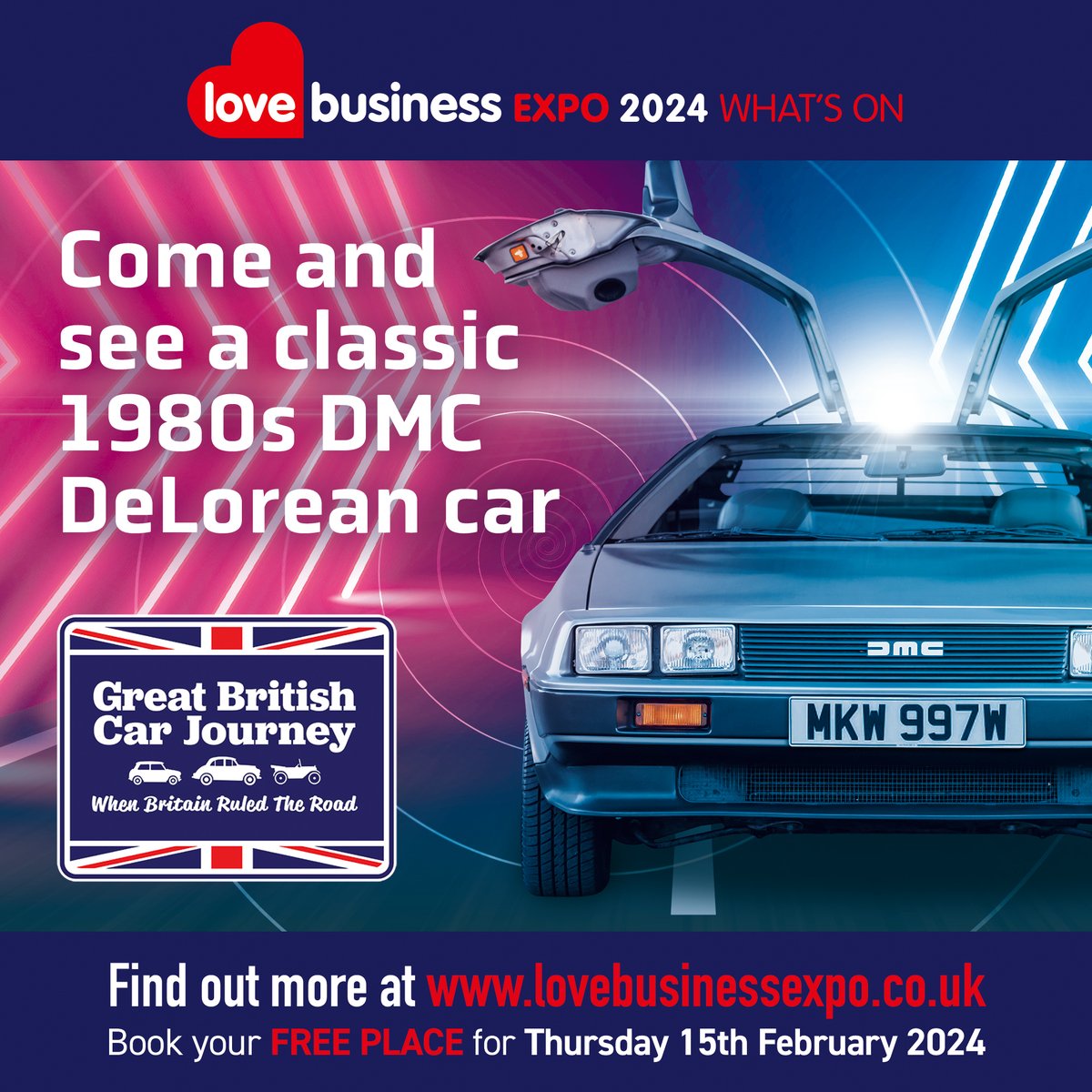 Calling all Back to the Future fans! The iconic DeLorean DMC-12 car from the Back to the Future trilogy will be making a special appearance at Love Business EXPO 2024 Book your FREE delegate ticket for Love Business EXPO 2024. lovebusinessexpo.co.uk