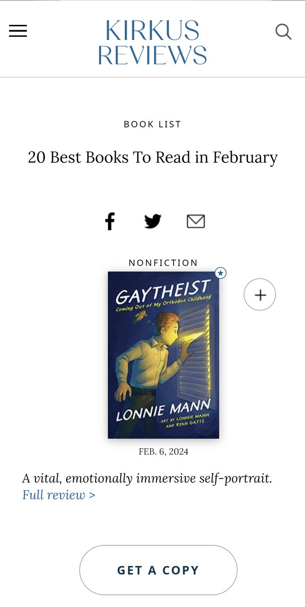 Kirkus included my book on a list of '20 Best Books To Read in February'! 🥰

It's a #graphicnovel about my experiences growing gay and orthodox Jewish.

Order @ a.co/d/6Ngeyur / local comic shop/bookstore / library

#comic #autobio #lgbt #lgbtq #graphicmemoir #queer