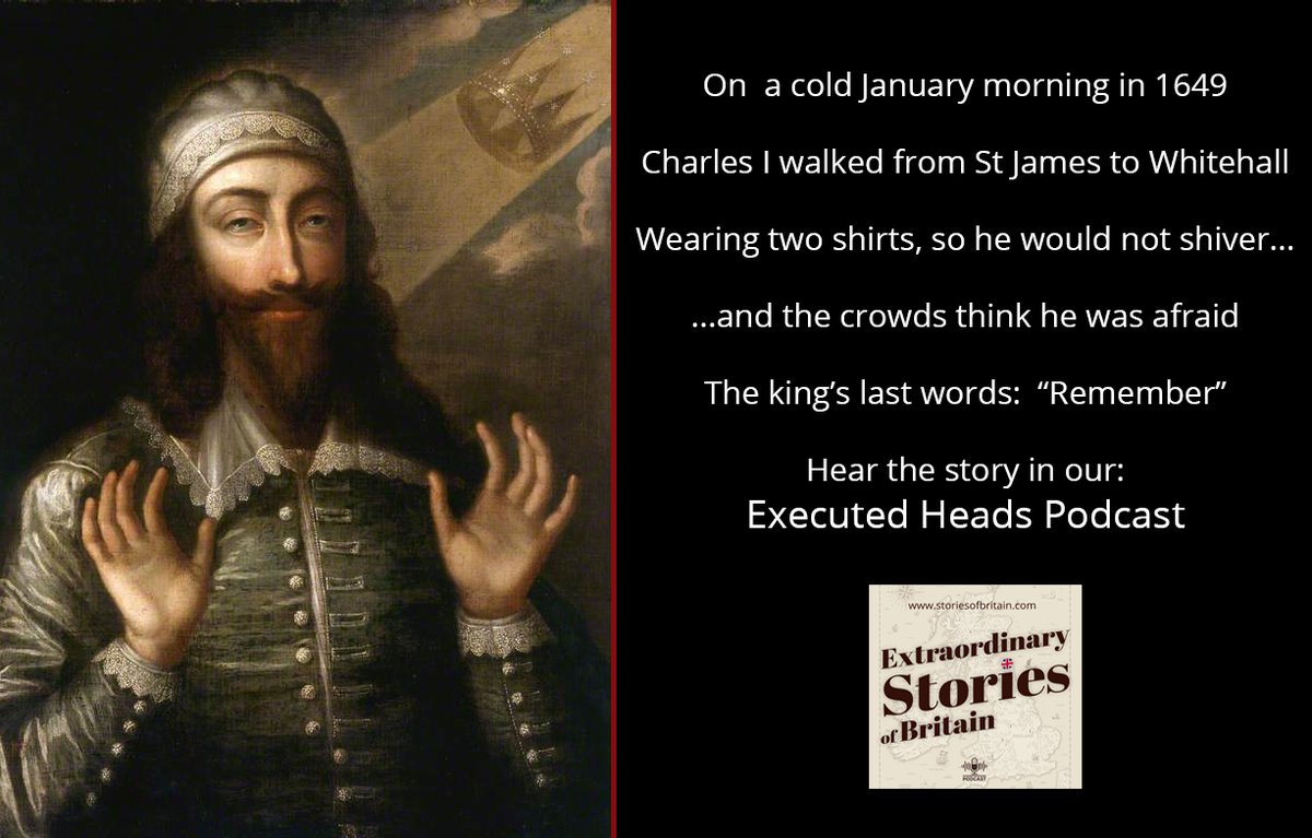 storiesbritain's tweet photo. Charles I was beheaded #OTD 1649.  The watching crowd on Whitehall was shocked into silence.  But what happened to the monarch’s head after it was cut off? Find out in our Executed Heads podcast:  https://t.co/RX39X2xWVd https://t.co/9XCvqon7p0