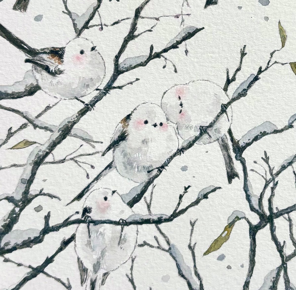 「シマエナガと枯れ木#イラスト 」|natsumi デザフェスC-128のイラスト