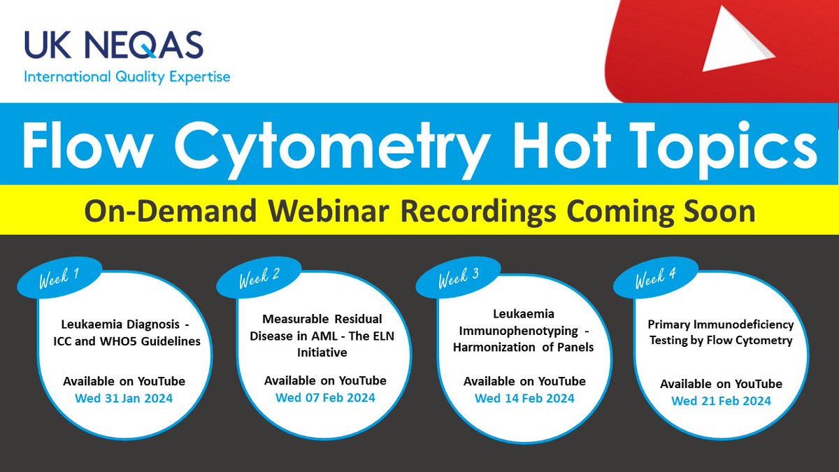 UK NEQAS ON-DEMAND WEBINARS COMING SOON TO YOUTUBE 🎉  
The first webinar recording in the Flow Cytometry Hot Topics series to be released on YouTube will be Leukaemia Diagnosis - ICC &amp; WHO5 Guidelines. Subscribe to our YouTube channel > youtube.com/@ukneqas6284
#TeamUKNEQAS
