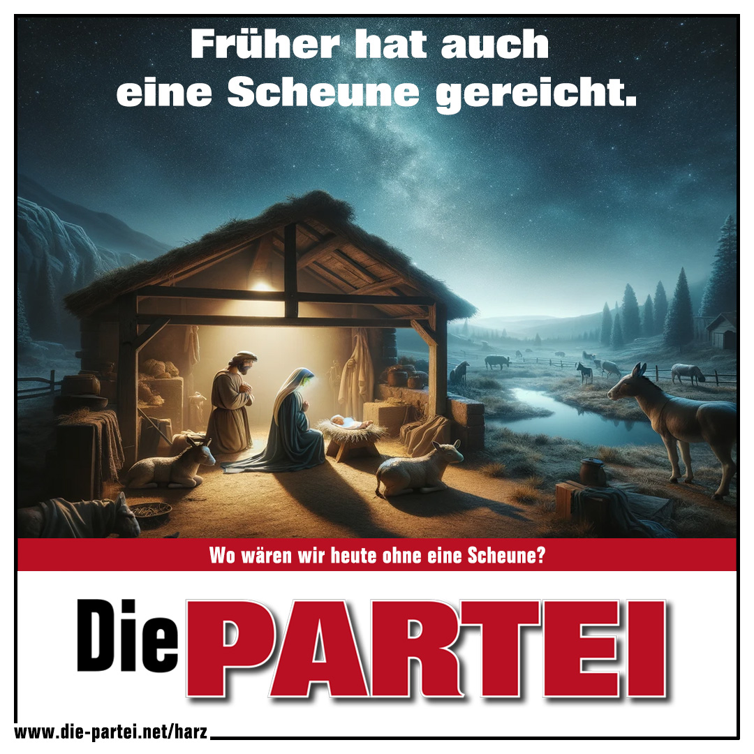 Die_PARTEI_Harz's tweet image. #Früher hat bei der #Geburt auch nur eine #Scheune gereicht. Also sollten wir mehr #Scheunen #bauen , die wären sogar #mehrzweck fähig. #ZwinkerSmiley

mdr.de/nachrichten/sa… 

#DiePARTEI #diepartei_harz #ameos #krankenhaus #schließung #halberstadt #harz