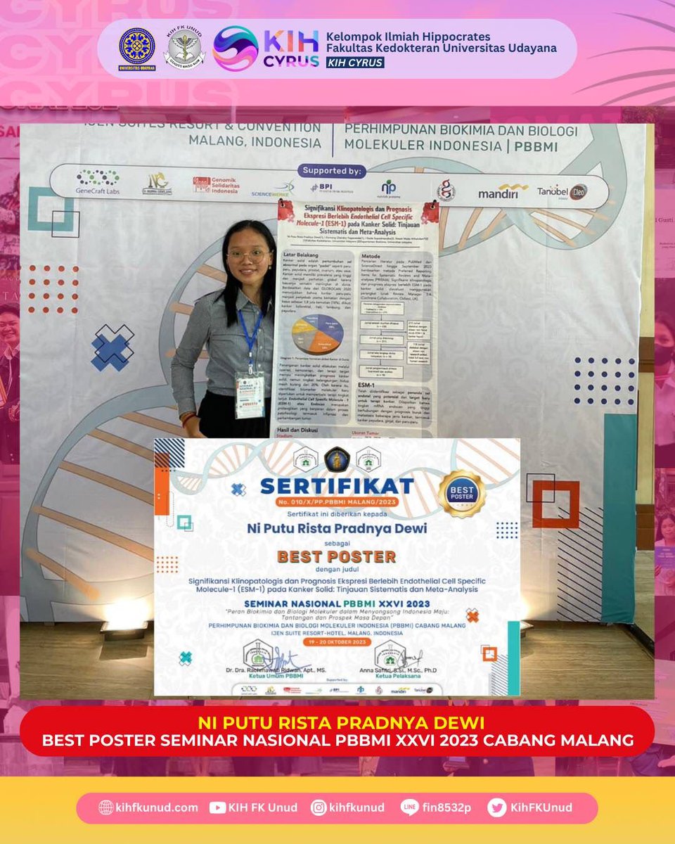 KIH FK Unud mengucapkan selamat atas prestasi yang telah diraih oleh:

Ni Putu Rista Pradnya Dewi (AI 19)
🎖Best Poster Seminar Nasional PBBMI XXVI 2023 Cabang Malang