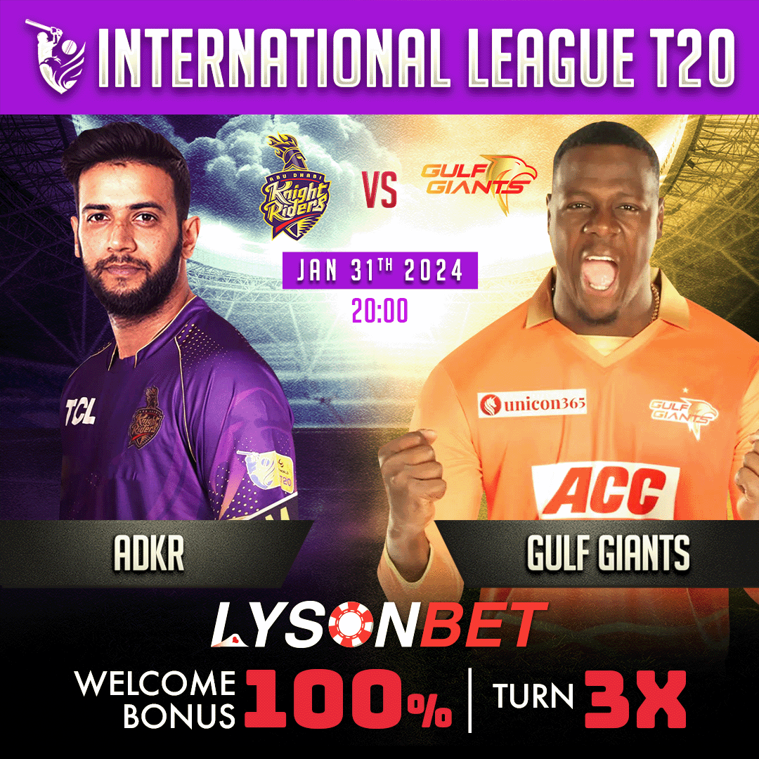 lysonbet's tweet photo. 🏏 𝑰𝒏𝒕𝒆𝒓𝒏𝒂𝒕𝒊𝒐𝒏𝒂𝒍 𝑳𝒆𝒂𝒈𝒖𝒆 𝑻𝟐𝟎
◦ Abu Dhabi Knight Riders 🆚 Gulf Giants
◦ 20:00

#lyson #LysonBet
#T20 #ChrisLynn #ChrisJordan #ShimronHetmyer #CarlosBrathwaite #RehanAhmed #MaheeshTheekshana #KusalMendis #QaisAhmad #BasilHameed https://t.co/GCnT0C4mVR