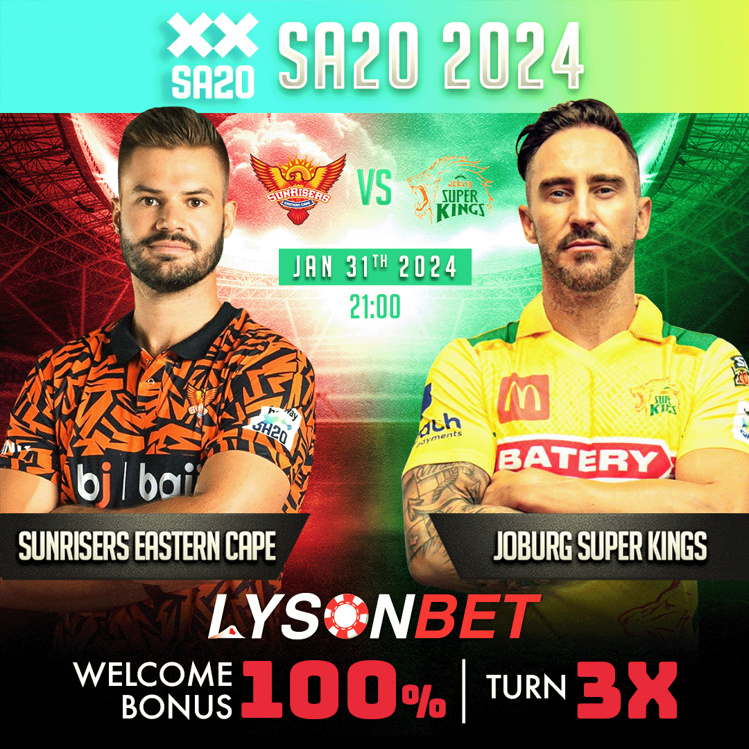 lysonbet's tweet photo. 🏏 𝑺𝑨𝟐𝟎, 𝟐𝟎𝟐𝟒
◦ Sunrisers Eastern Cape 🆚 Joburg Super Kings
◦ 21:00

#lyson #LysonBet
#SA20 #FafduPlessis #MoeenAli #DavidWiese #ZahirKhan #ImranTahir #AidenMarkram #DawidMalan #MarcoJansen #TembaBavuma #LiamDawson https://t.co/lzmSzcX6RG