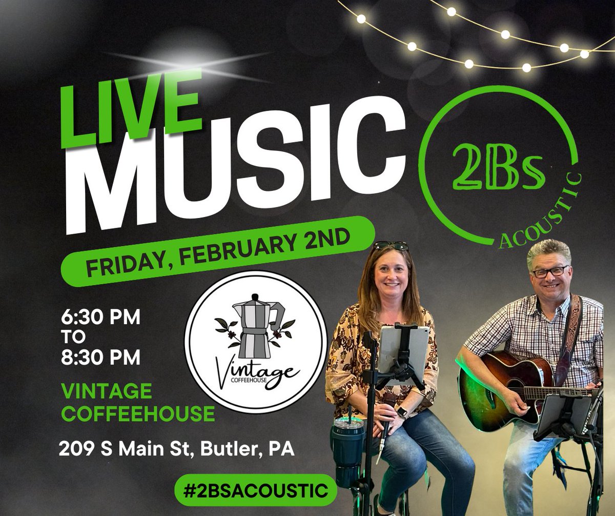 Join us this Friday, Feb 2nd, from 6:30PM-8:30PM at Vintage Coffeehouse to unwind from the busy week in their warm, cozy & welcoming space while you enjoy their specialty tea or coffee drinks & some of your favorite tunes!  We look forward to seeing you!
 @butlercountypa
