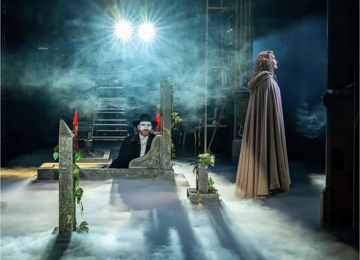 Two beautiful photos from the Ken Hill Phantom of the Opera production in Tokyo, featuring @thebenforster as the Phantom, and @TaylaSongbird as Christine. From Talyla Alexander IG (photo by @paulpottsmusic)